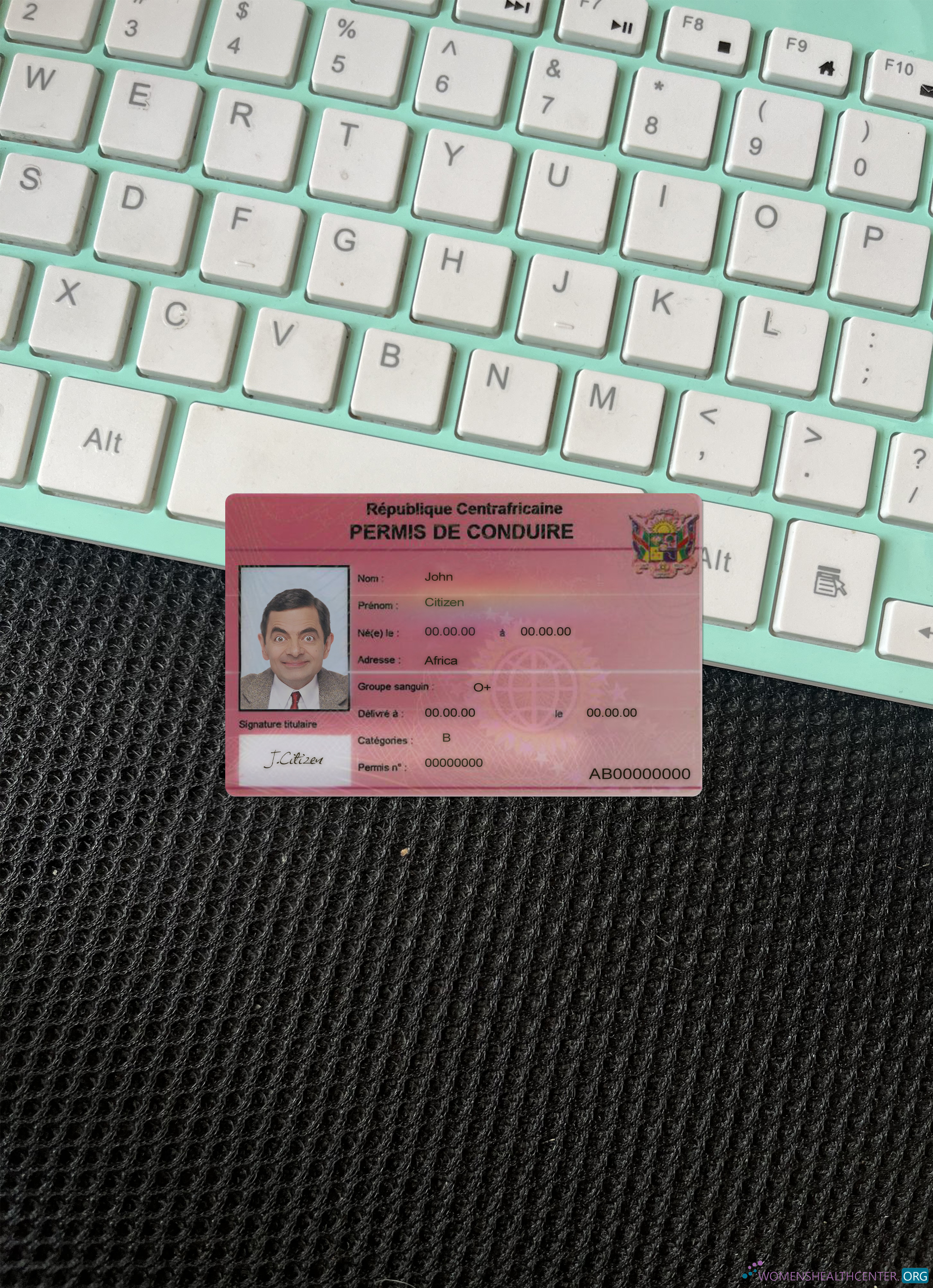 Download Central African driving license photolook front Photoshop template